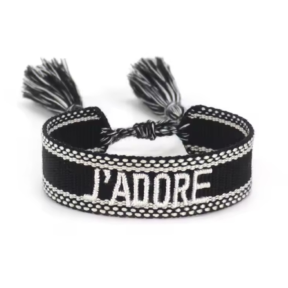 J’Adore Luxe Knitted Bracelet Bohemian Embroidered Black